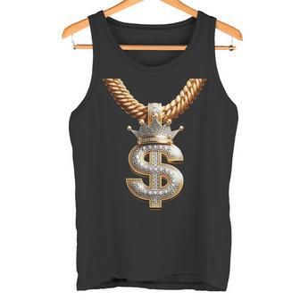 Fancy Gold And Diamond Dollar-Sign Bling Tank Top - Monsterry