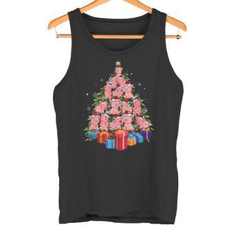 Farmer Christmas Tree Pig Family Xmas Pajamas Matching Tank Top - Monsterry