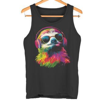 Faultier Tiermotiv Musik Kopfhörer Kunst Sonnenbrille Faultier Tank Top - Geschenkecke