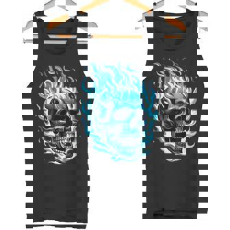 Flaming Blue Skull Cool Fun Graphic Tank Top - Monsterry