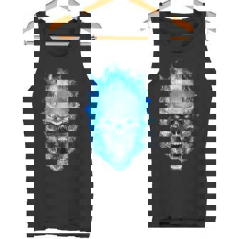 Flaming Blue Skull Graphic Tank Top - Monsterry