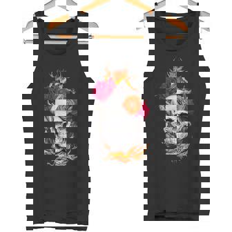 Flaming Skull And Roses Tank Top - Monsterry