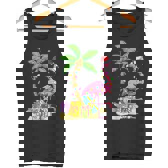 Flamingo Santa Hat Palm Tree Merry Christmas Lights Tank Top - Monsterry