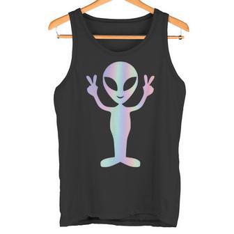 Alien Peace Sign Smiling Face Rave Music Trippy Tank Top - Geschenkecke