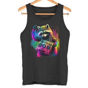 Future Raccoon Dj Retro Party Dj Badger Synthwave Tank Top - Geschenkecke