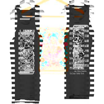 Gatos Before Vatos Tarot Card Skeleton Cat Mexican Fiesta Tank Top - Monsterry