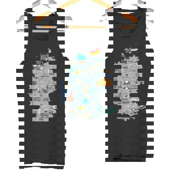 Germany Tourist Map With Landmarks Flag And Famous Symbols Tank Top - Monsterry