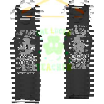 Groovy One Lucky Teacher Shamrock Face St Patrick's Day Tank Top - Monsterry