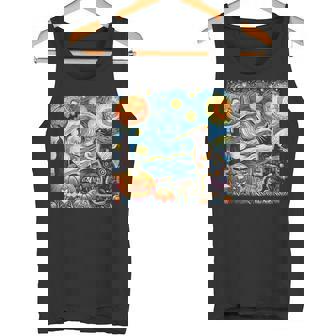 Halloween Vintage Costume Starry Night Cat Pumpkins Tank Top - Monsterry