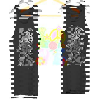 Hippie Love Retro Groovy Tie Dye Rainbow Peace Gnome Tank Top - Monsterry