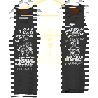 Jesus Is My Savior Boxing Is My Therapy Gym Boxer Tank Top - Monsterry