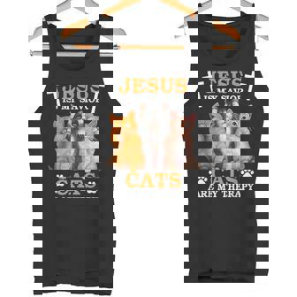 Jesus Is My Savior Cats Are My Therapy Tank Top - Monsterry