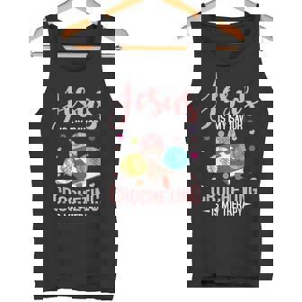 Jesus Is My Savior Crocheting Is My Therapy Crochet Tank Top - Monsterry