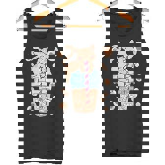 Kawaii Cat Boba Tea Japanese Anime Bubble Tea Neko Tank Top - Monsterry