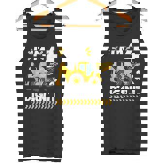 Kid I'm 4 And Digging It Construction Excavator 4th Birthday Tank Top - Monsterry