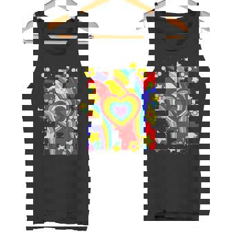 Kidcore Aesthetic Rainbow Heart Flowers Retro 80s 90s Groovy Tank Top - Monsterry