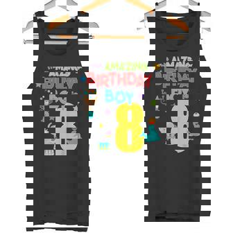 Kids 8 Year Old Circus Birthday Party Amazing Birthday Boy Eight Tank Top - Monsterry