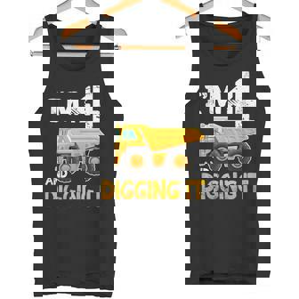 Kids Four 4th Birthday Boy Construction Truck 4 Years Old Boys Tank Top - Monsterry