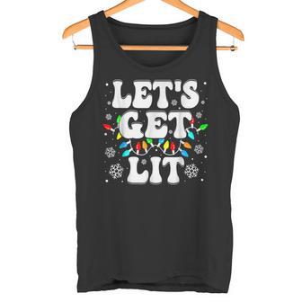 Let's Get Lit Christmas Lights Xmas Pajamas Holiday Tank Top - Monsterry