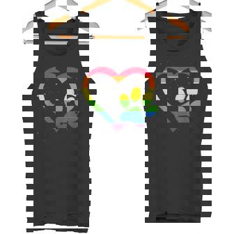 LGBT Rainbow Dog Heart Paws Cute Lesbian Gay Dog Lover Tank Top - Monsterry