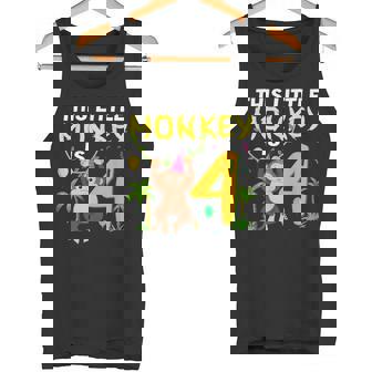 This Little Monkey Is 4 Jungle Safari Animal 4th Birthday Tank Top - Monsterry