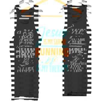 Marathoner Jesus Is My Savior Running Is My Therapy Marathon Tank Top - Monsterry
