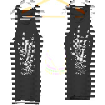 Mardi Gras Rocker Skeleton Hands Rock On New Orleans Tank Top - Monsterry