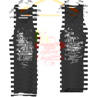 Merry Christmas Siberian Husky Dogs Santa Reindeer Red Truck Tank Top - Monsterry