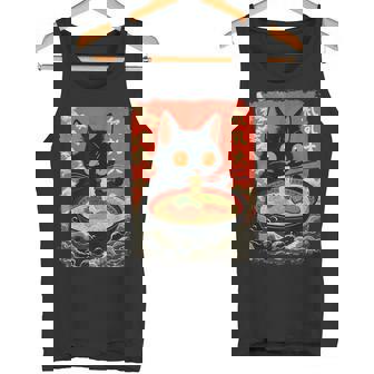 Neko Cat Eating Ramen Anime Kawaii Japanese Noodle Graphic Tank Top - Monsterry