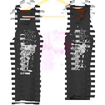 New Years 2025 Pink Champagne Shirt Wine Bottle Disco Balls Tank Top - Monsterry