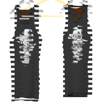 Old School Gangster Skull With Fedora Tank Top - Monsterry