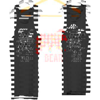Papa Bear Men Red Plaid Christmas Pajama Family Dad Tank Top - Monsterry