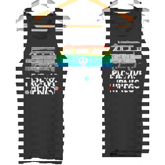 Peace Love Hippiness Rainbow Peace Symbol Flowers Tank Top - Monsterry