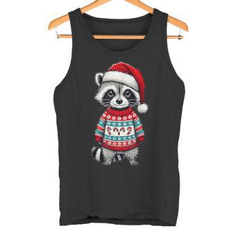 Raccoon Ugly Sweater Santa Hat Christmas Tank Top - Geschenkecke