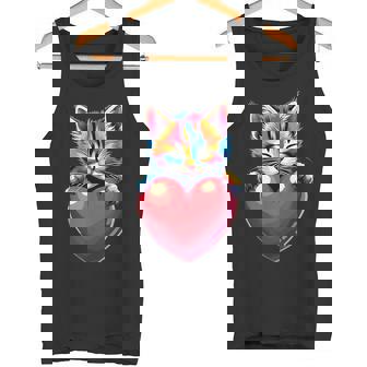Rainbow Cute Cat Hugging Valentine Heart Kitty Love Cat Tank Top - Monsterry