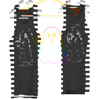 Rainbow LGBT Ghost Peace Sign Gay Pride Halloween Costume Tank Top - Monsterry