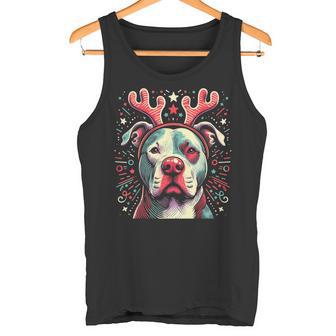Red Nose Reindeer Pit Bull Christmas Vintage Artistic Tank Top - Monsterry