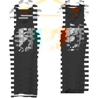 Retro Wolf Landscape Mountain Trees Wolf Lover Tank Top - Monsterry