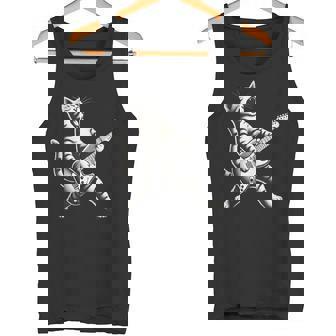 Rock Cat Playing Guitar Tank Top Tank Top - Monsterry