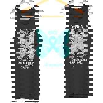 Sexual Assault Awareness Month Butterfly Teal Ribbon Tank Top - Monsterry