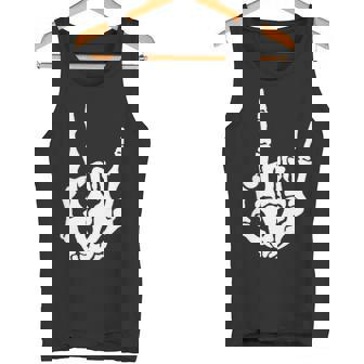 Skeleton Hand Devil Horns Rock Hand Gesture Tank Top - Monsterry