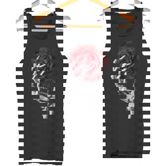 Skeleton Hand Red Rose Flower Tank Top - Monsterry