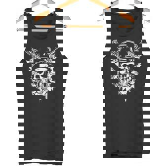 Skeleton Roses 1980s Glam Rock 80s Guitar Guns Skull Roses Tank Top - Monsterry