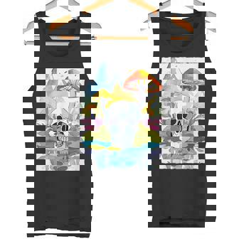 Skull And Mushrooms Aquarell Tank Top - Monsterry