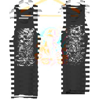 Smokin' Skeleton Guns And Ghouls Halloween Adults Costume Tank Top Tank Top - Monsterry