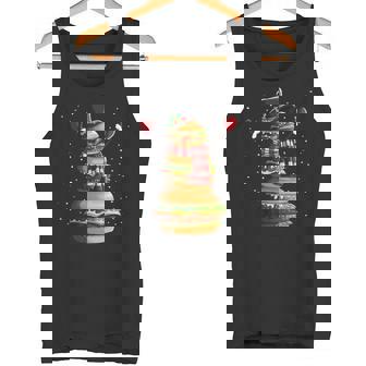 Snowman Made Of Burgers Cheeseburger Fast Food Christmas Tank Top - Monsterry