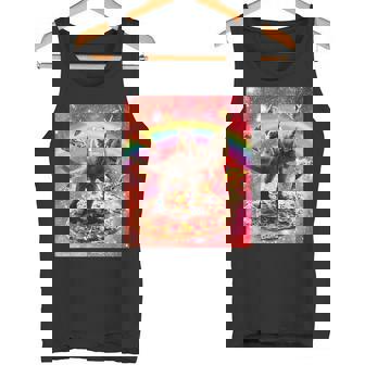 Space Pug Riding Dinosaur Unicorn Pizza & Taco Tank Top - Monsterry