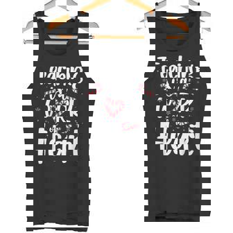 Teaching Is A Work Of Heart Candy Cane Teacher Christmas Tank Top - Monsterry