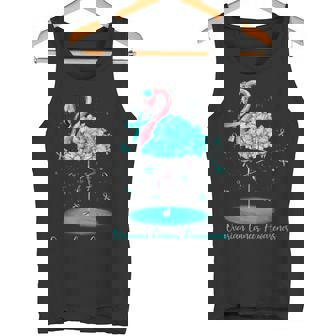 Teal Flamingo Ribbon Ovarian Cancer Awareness November Tank Top - Monsterry
