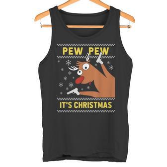 Ugly Christmas Sweater Pew Pew Crazy Reindeer Xmas Tank Top - Geschenkecke